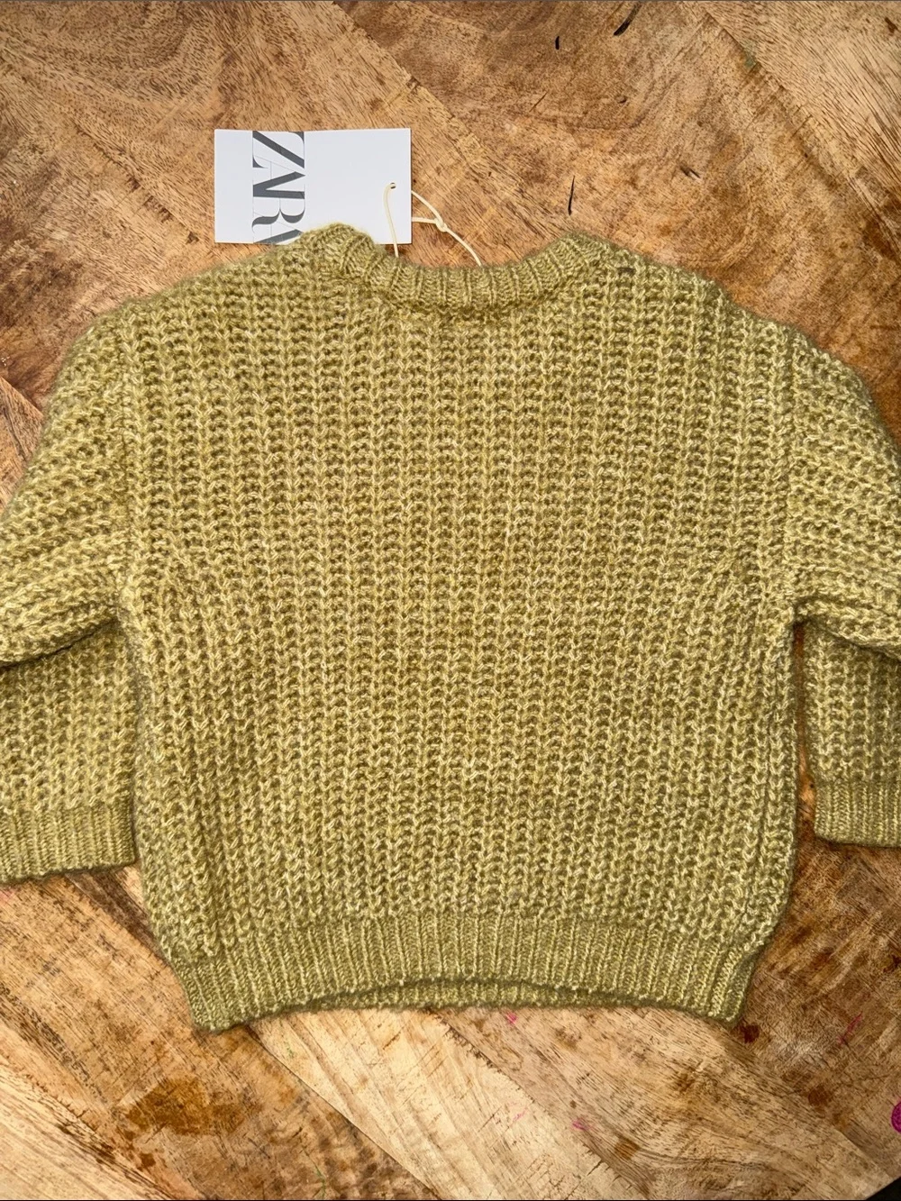 Olive Green Chunky Knit Crewneck Sweater - Picture 3 of 4